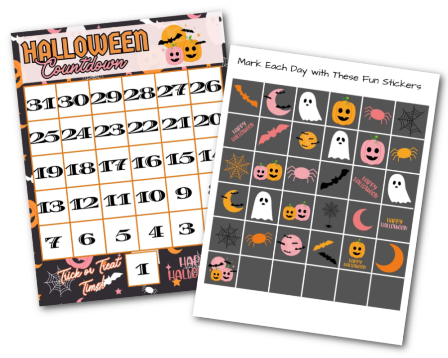 Halloween countdown calendar and sticker sheet