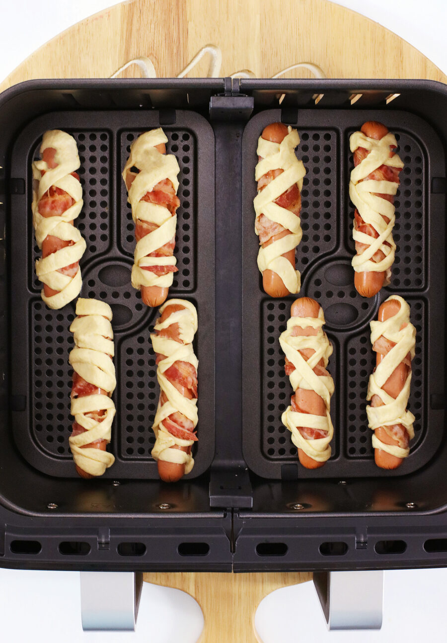 Crescent and bacon wrapped hot dogs in air fryer