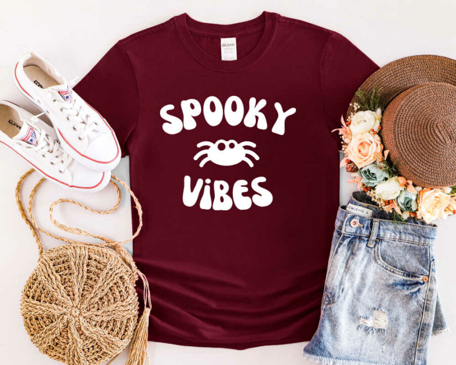 Spooky Vibes SVG on a shirt