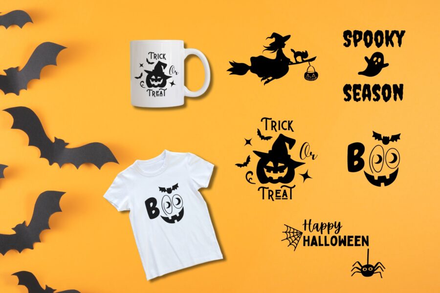 A collage of 5 Halloween SVG designs