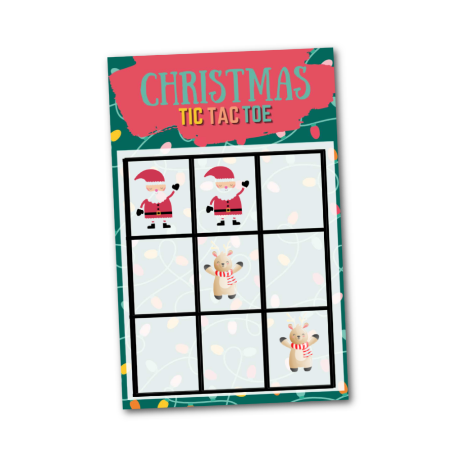 Christmas Tic Tac Toe game card with tokens as a game