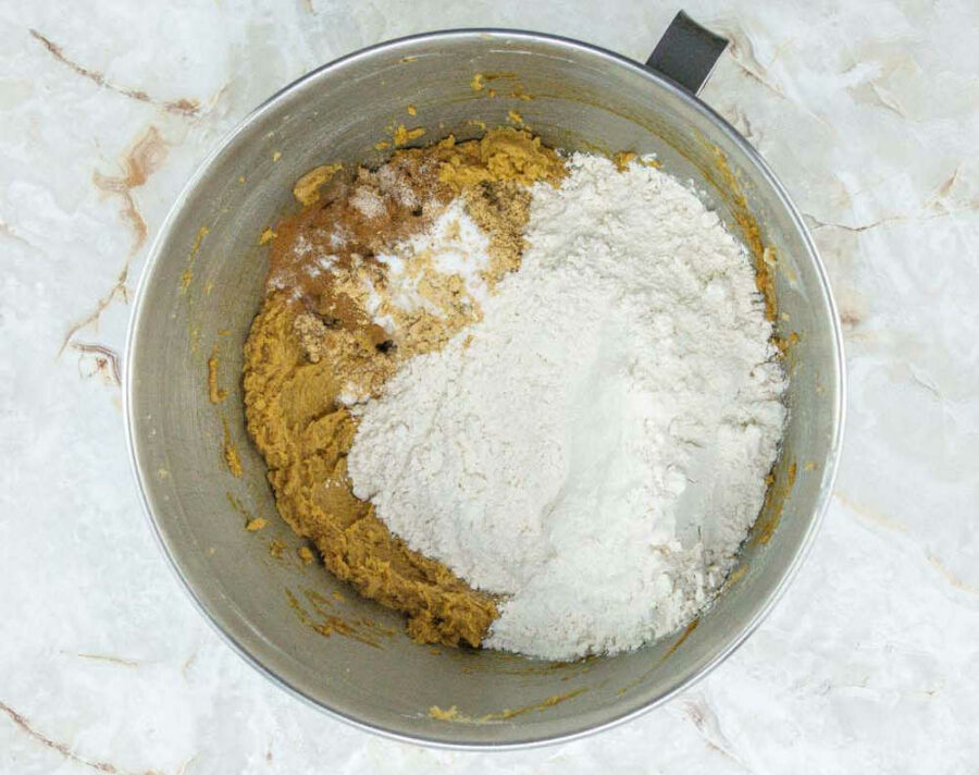 Dry ingredients in a mixing bowl for gingersnap cookies