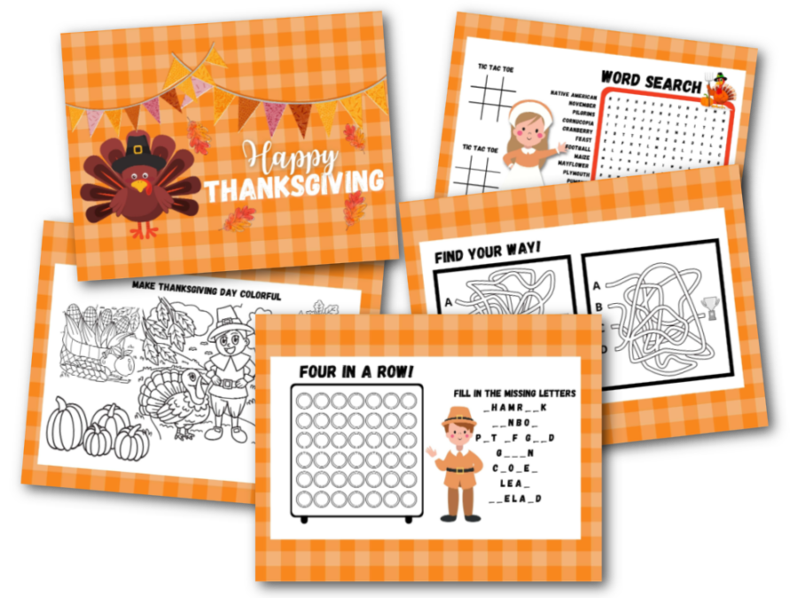 Set of 5 printable Thanksgiving placemats