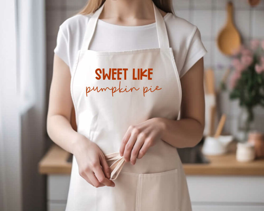 Sweet like pumpkin pie svg on an apron