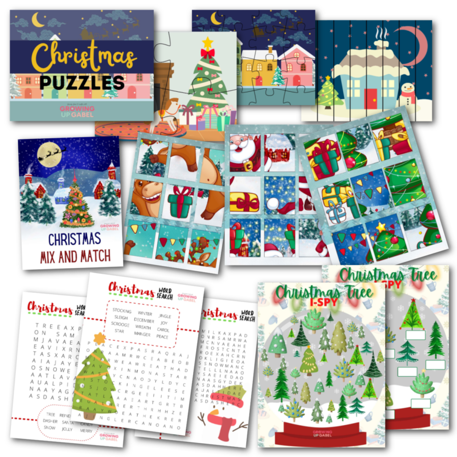 Printable Christmas Puzzles laid out