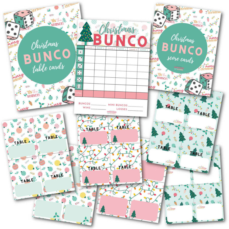Printable Christmas Bunco game set