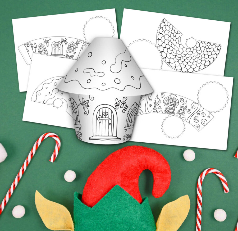 Printable Elf house constructed with printable sheets