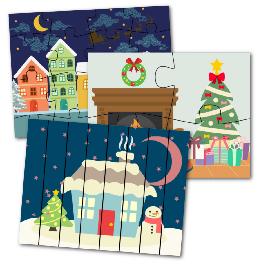 Three different printable Christmas jigsaw puzzles
