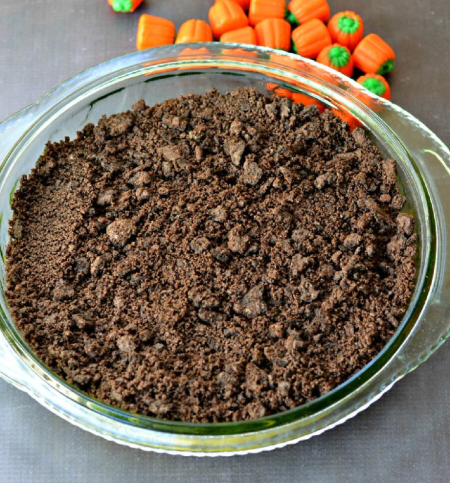 Dirt cake with cookie crumbs on top