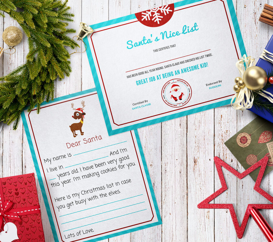 Printable letter to Santa and Nice List Certificate