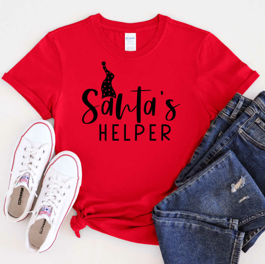 red shirt with Santa's Helper SVG