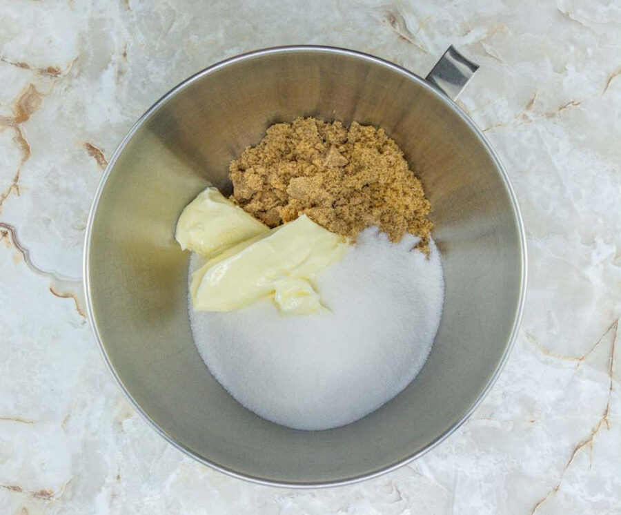 Sugars and butter in a mixing bowl